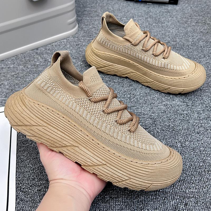 Trendy lace-up fly-knit thick-soled non-slip breathable casual sneakers