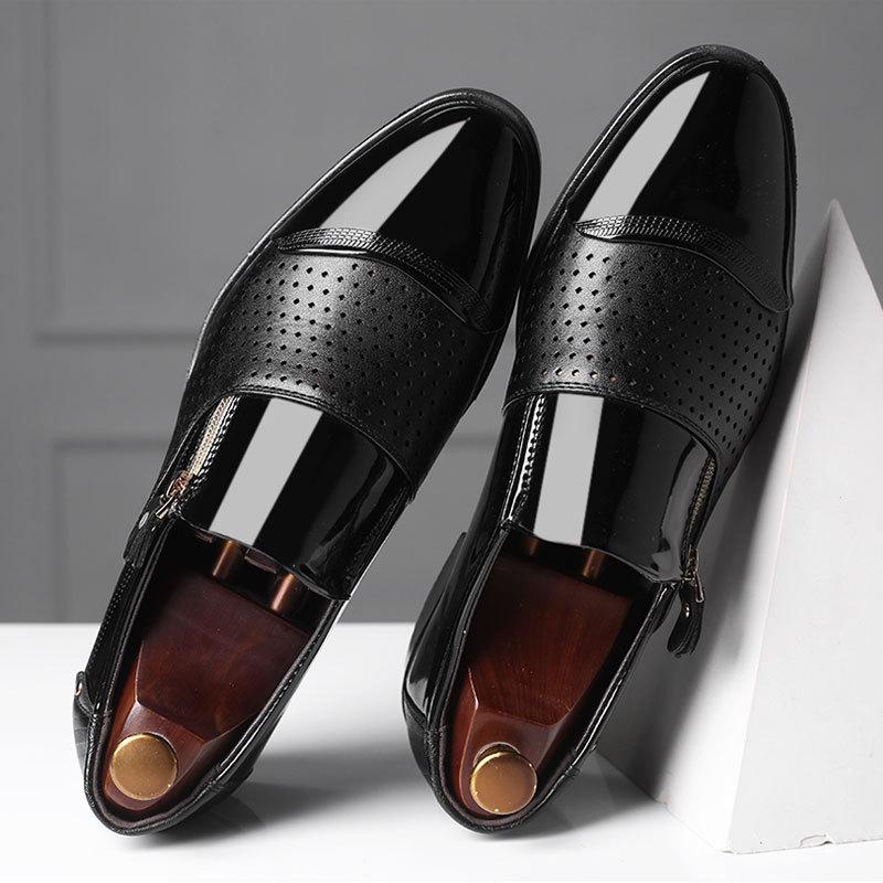 New style zipper hollow men's business leather shoes