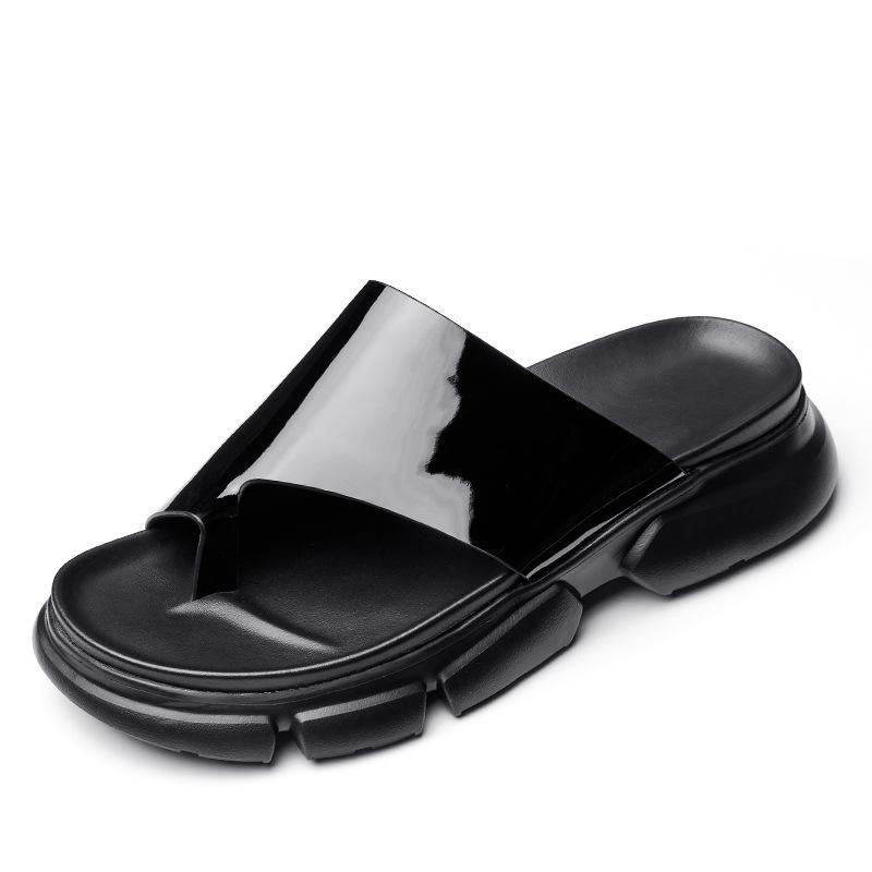 Stylish glossy leather men's platform height slippers