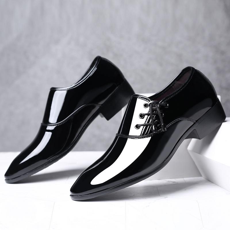 New pointed toe shiny men's business formal leather shoes