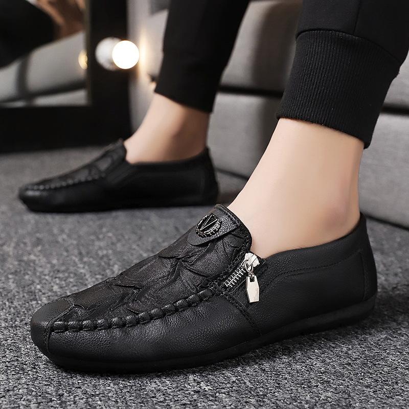 Retro zipper casual soft sole men's leather shoes