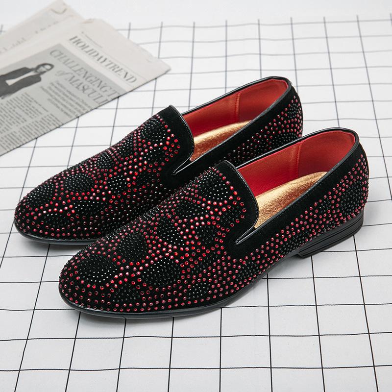 Stylish shiny rhinestone leather loafers