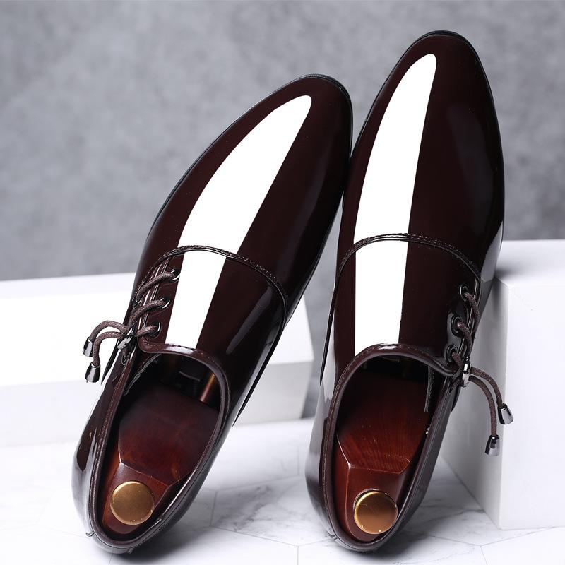 New pointed toe shiny men's business formal leather shoes