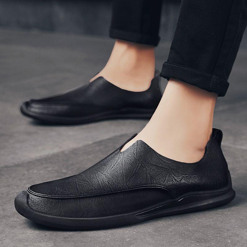 Trendy soft leather breathable slip-on genuine leather casual loafers