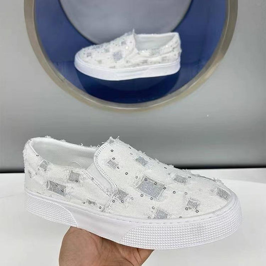 Trendy breathable fabric ripped sequin comfortable sneakers