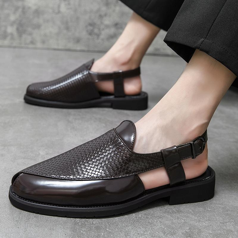 Trendy woven leather buckle men's summer breathable sandals