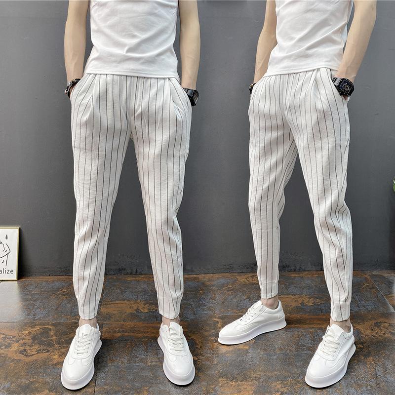 Striped stretch men's trousers