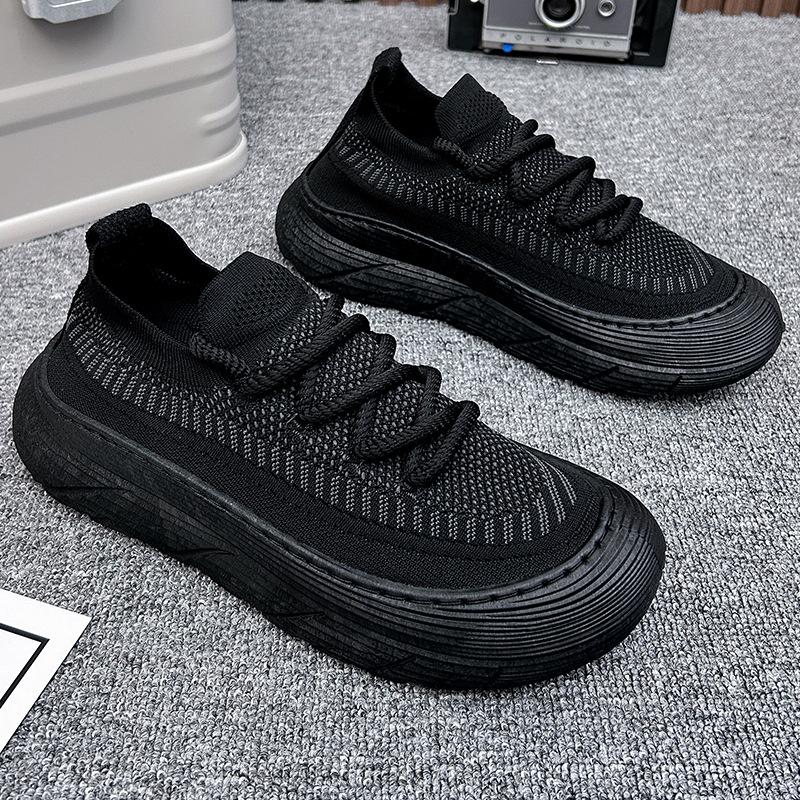 Trendy lace-up fly-knit thick-soled non-slip breathable casual sneakers