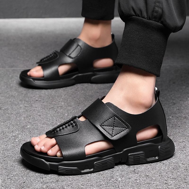 Men's summer breathable casual platform non-slip velcro leather sandals