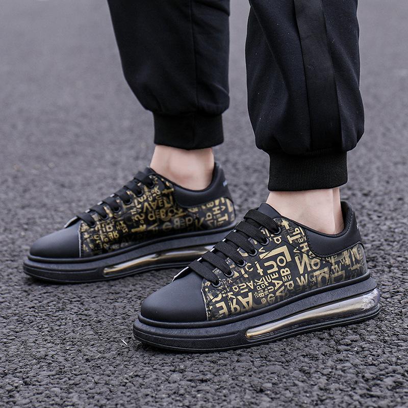 Trendy printed thick-soled air-cushion lace-up men's sneakers