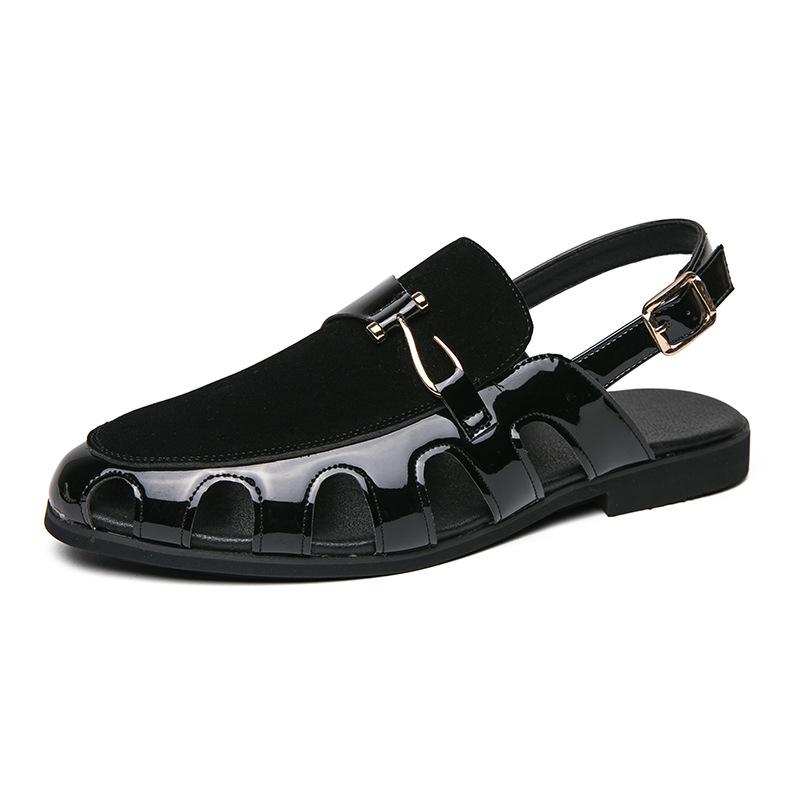 Stylish buckle breathable cut-out men's leather sandals