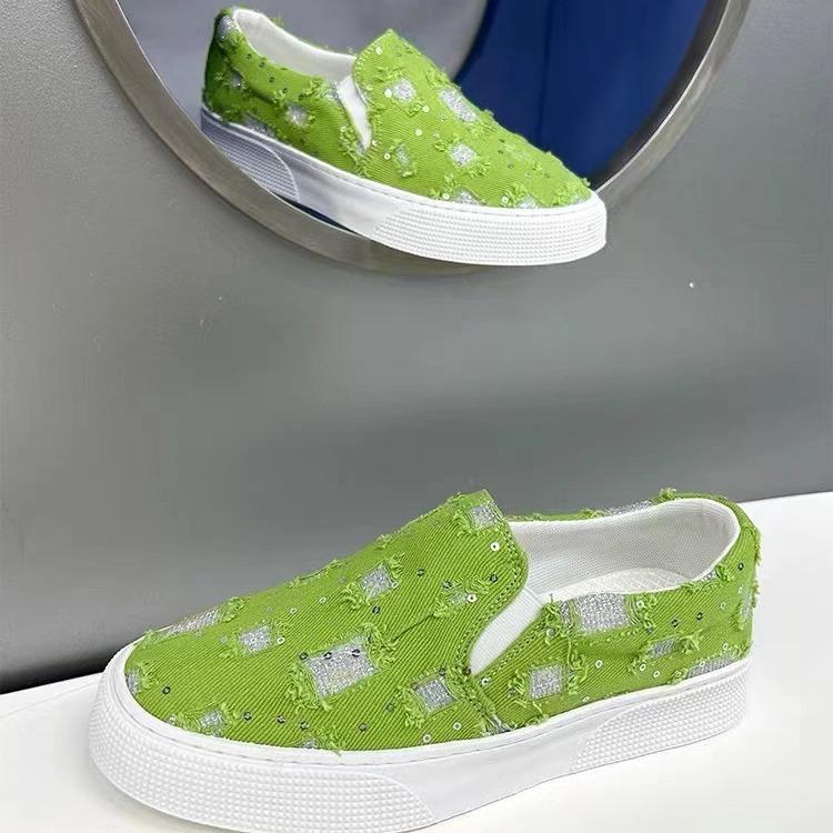 Trendy breathable fabric ripped sequin comfortable sneakers