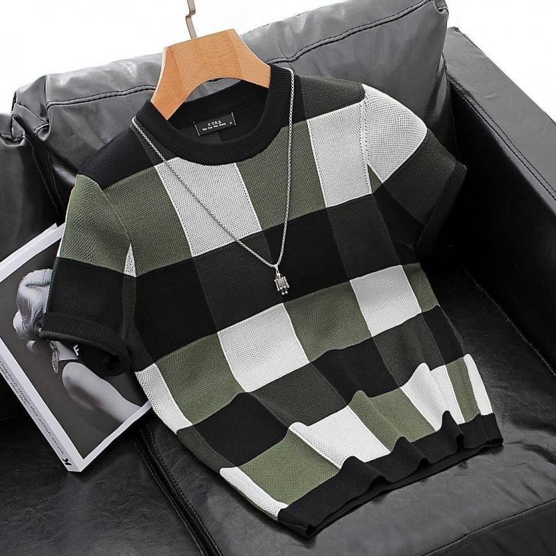 Summer fashion new plaid men's T-shirt