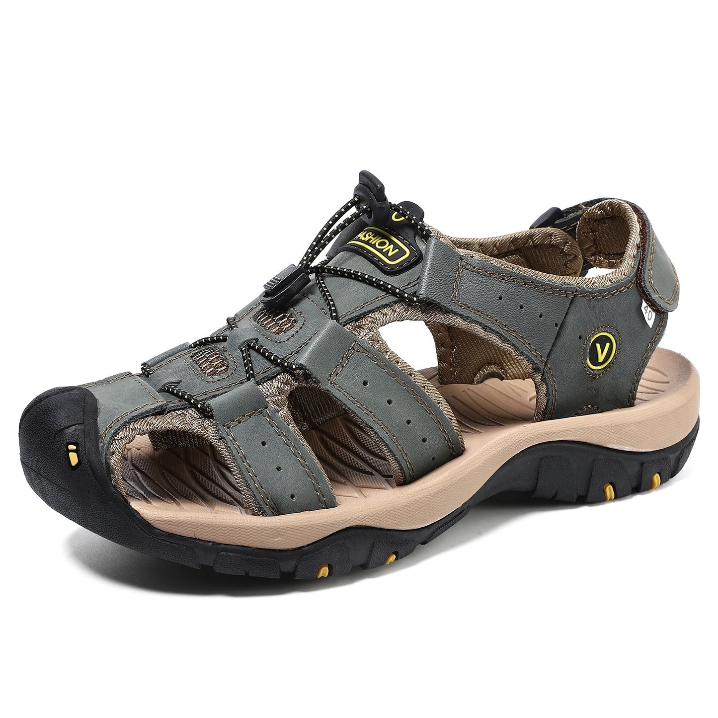 New cowhide non-slip hand-sewn outdoor beach men's sandals