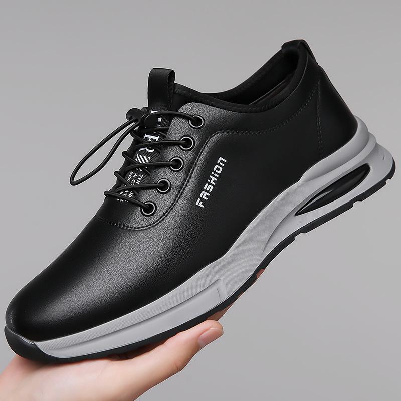 Stylish soft leather thick sole men's business casual sneakers