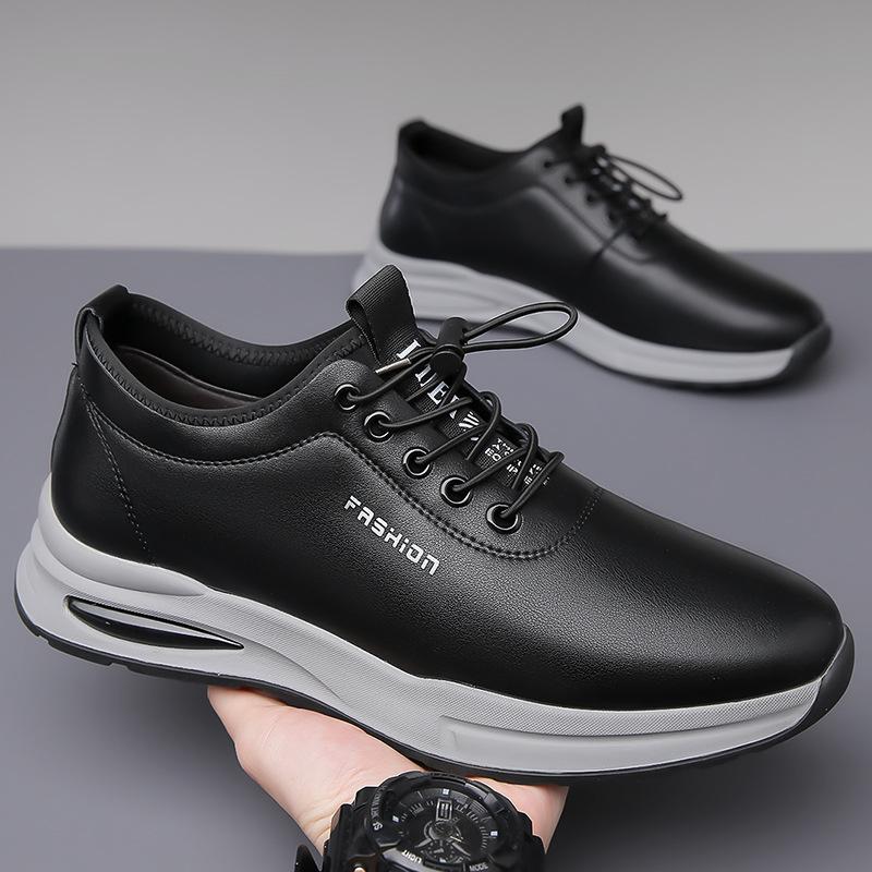 Stylish soft leather thick sole men's business casual sneakers