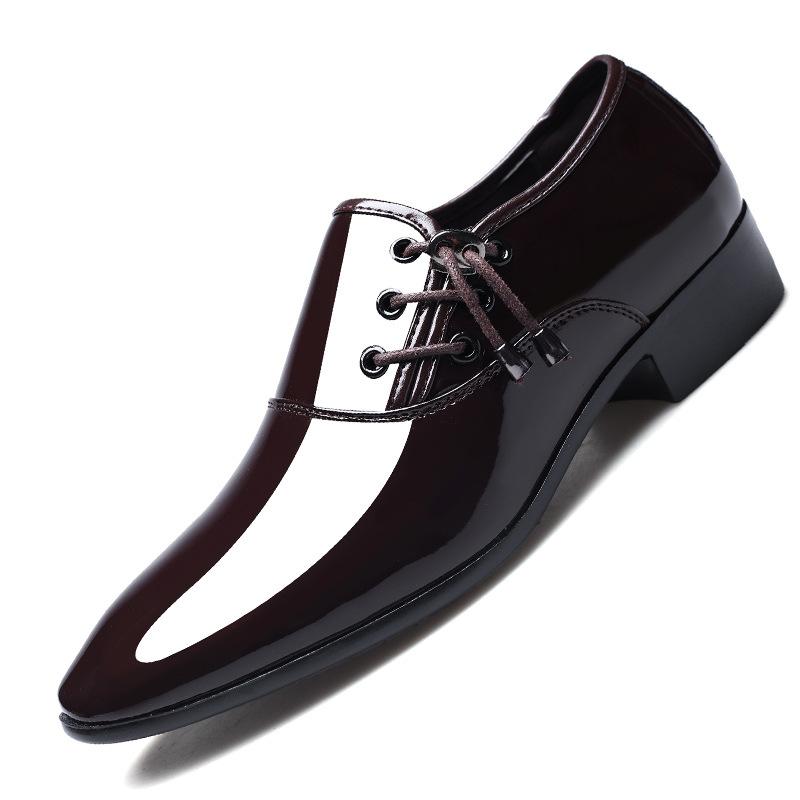 New pointed toe shiny men's business formal leather shoes