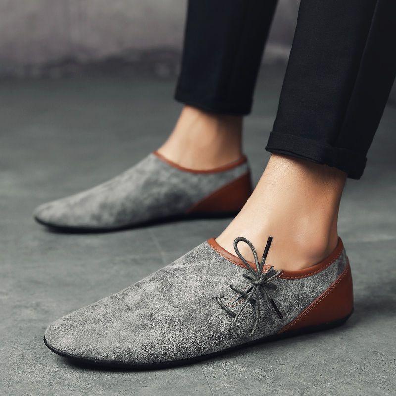 Trendy lace-up flat casual leather men's shoes