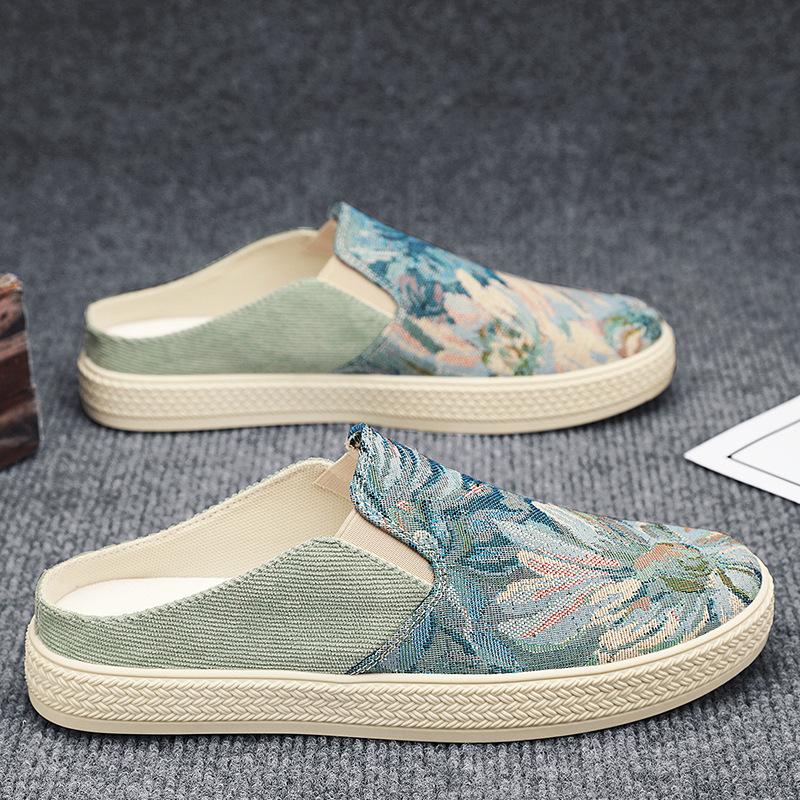 New men's slip-on canvas half-slip casual shoes