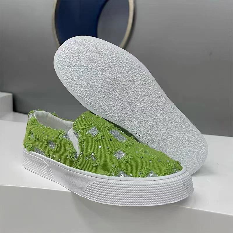 Trendy breathable fabric ripped sequin comfortable sneakers