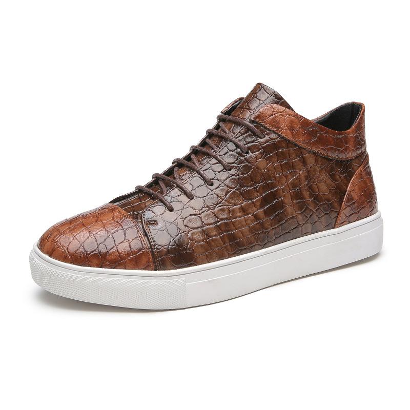 Trendy crocodile pattern new leather high-top sneakers