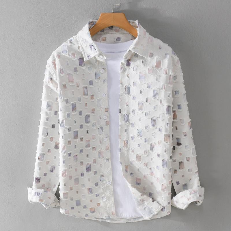 Trendy colorful checkered long sleeve men's shirt