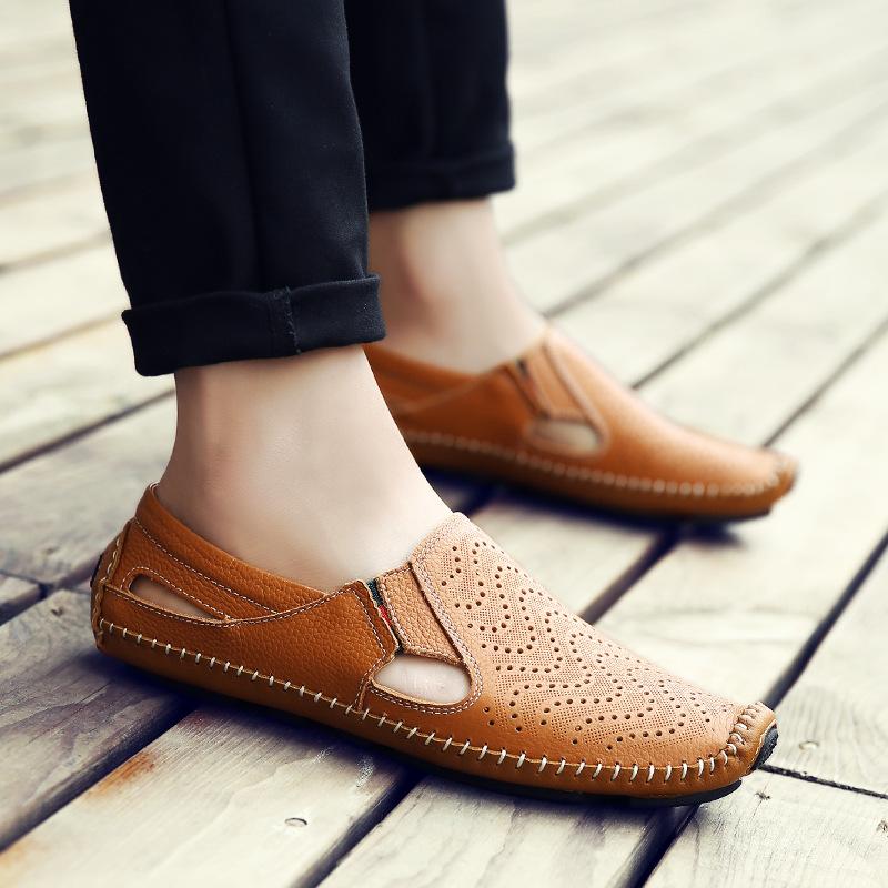 Men's leather hollow sandals