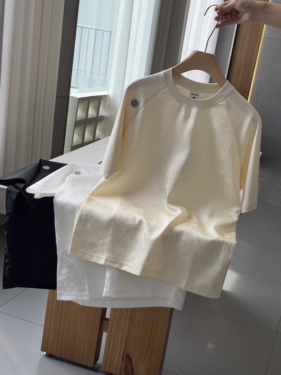 Trendy printed ice silk cool satin breathable raglan T-shirt