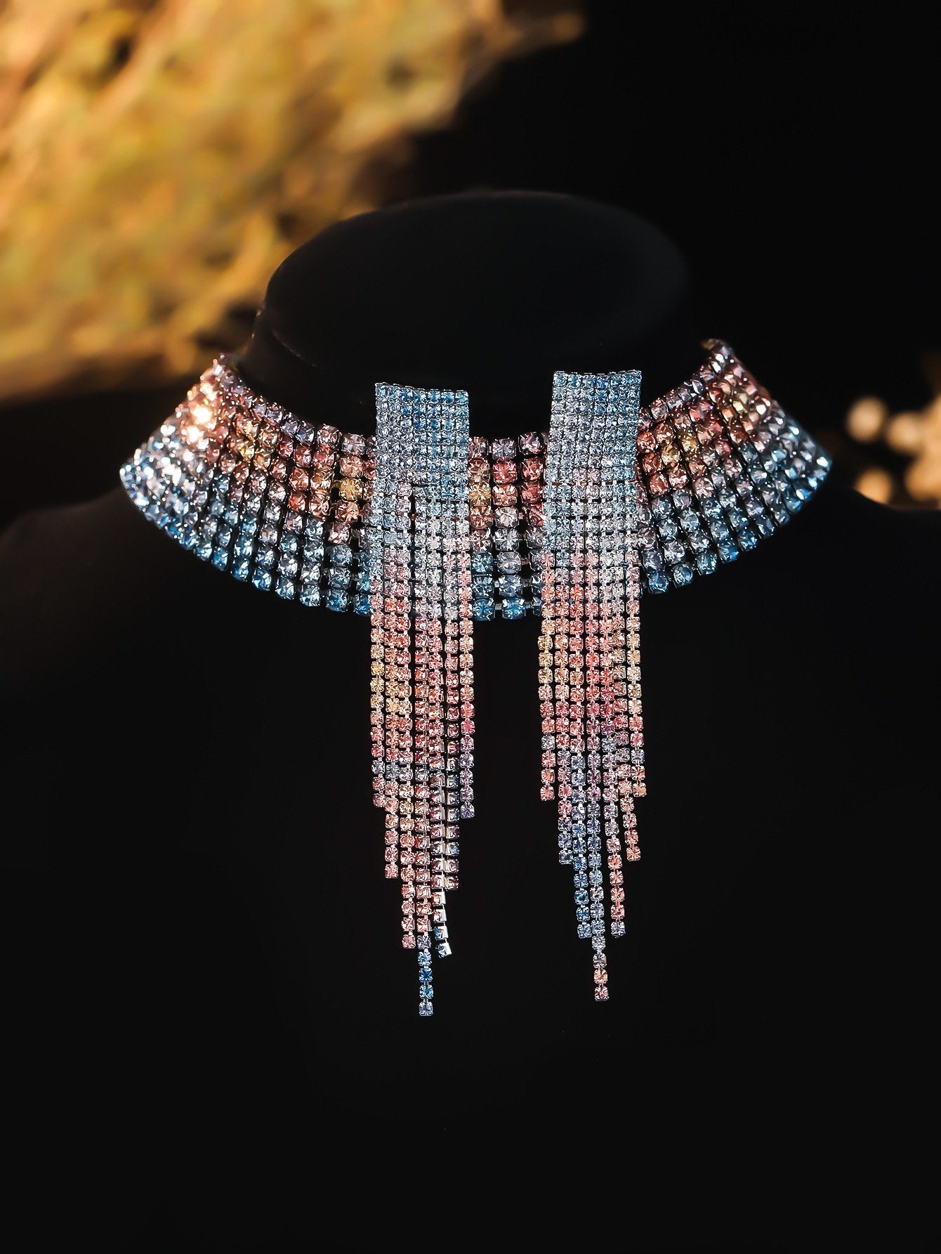 Shiny Necklace Earrings Two-piece Rhinestone Jewelry Set