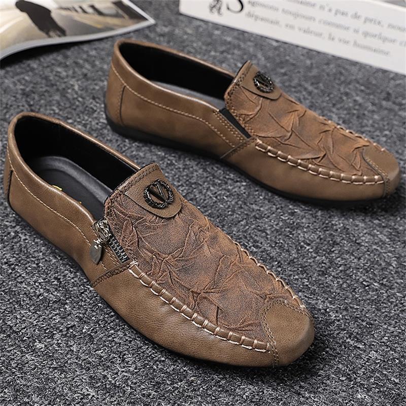 Retro zipper casual soft sole men's leather shoes