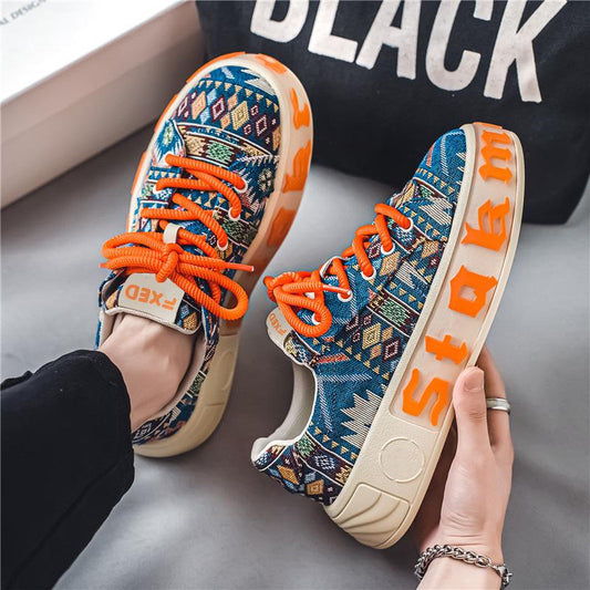 Trendy new ethnic style thick-soled breathable sports sneakers