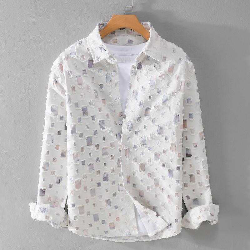 Trendy colorful checkered long sleeve men's shirt