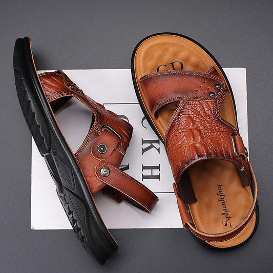 Summer new cowhide crocodile pattern men's casual thick-soled sandals