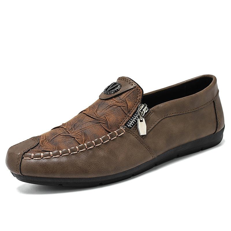 Retro zipper casual soft sole men's leather shoes