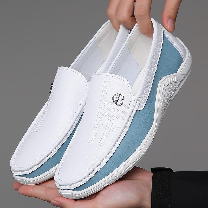 Stylish Men's Soft Sole Color Block Genuine Leather Shoes