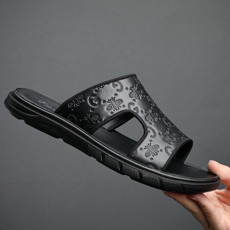 Stylish new men's cowhide casual slippers