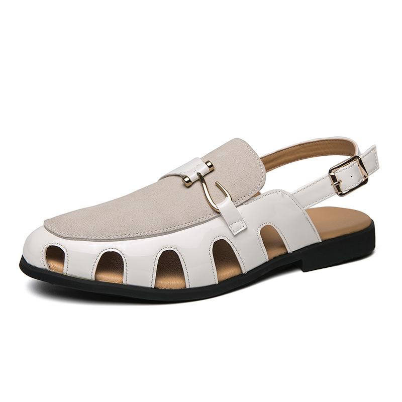 Stylish buckle breathable cut-out men's leather sandals