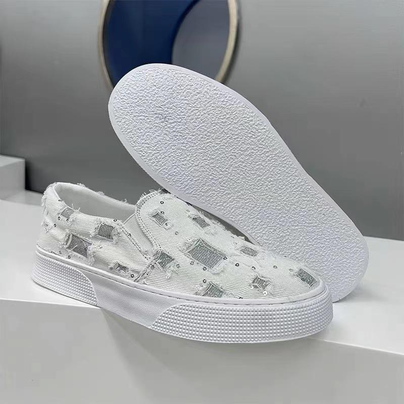 Trendy breathable fabric ripped sequin comfortable sneakers