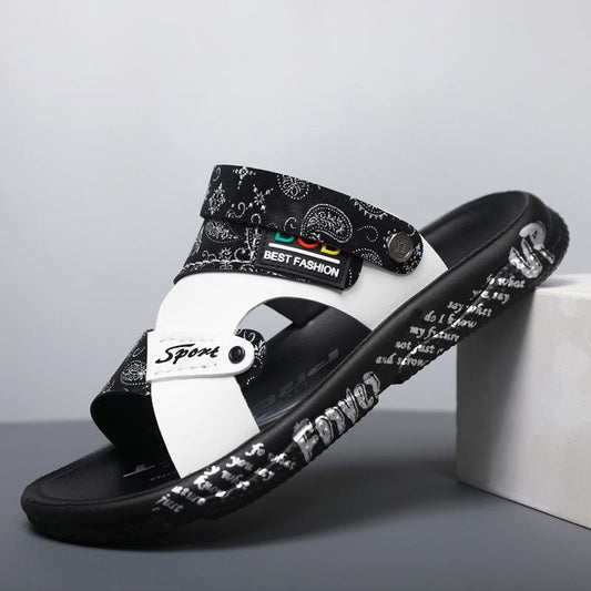 Trendy printed soft leather soft sole non-slip beach sandals