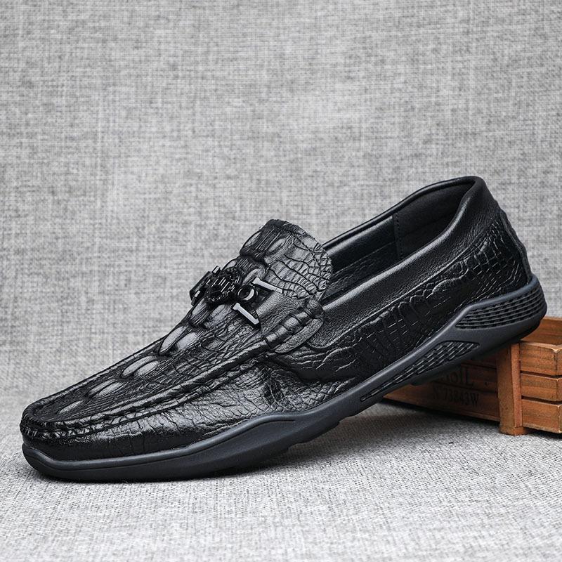 Trendy crocodile pattern cowhide casual men's loafers