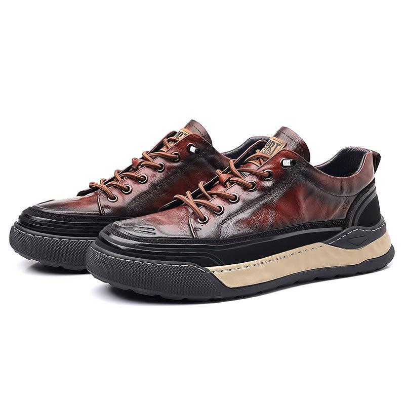 Trendy hand-scratch pattern sports men's genuine leather casual shoes