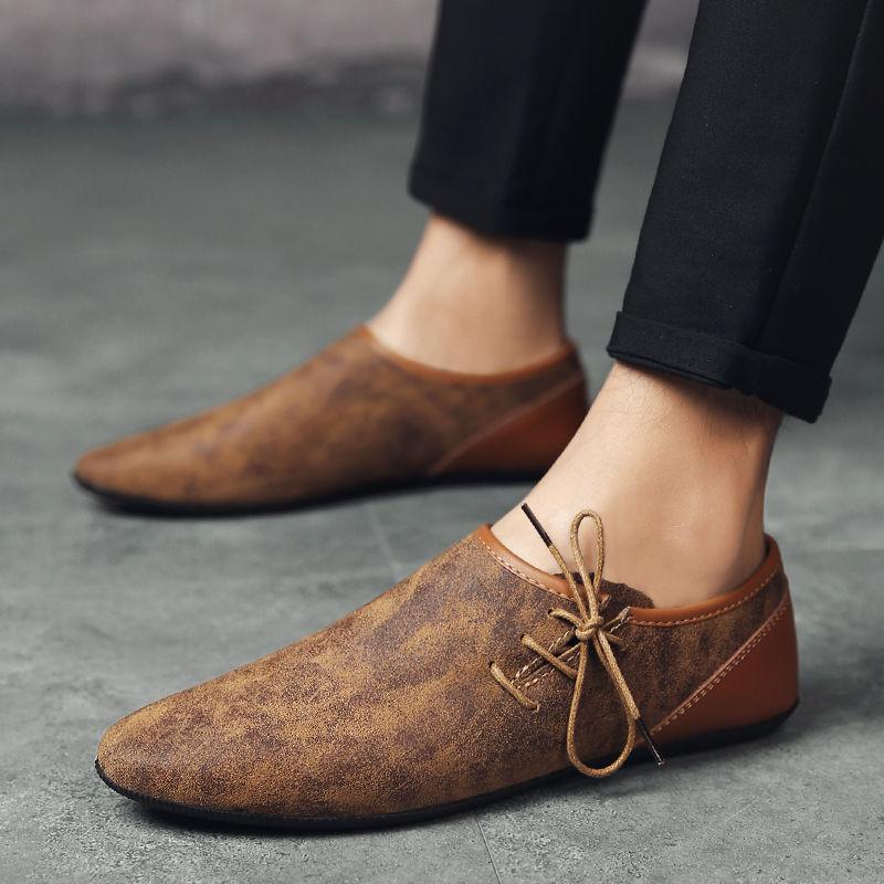 Trendy lace-up flat casual leather men's shoes