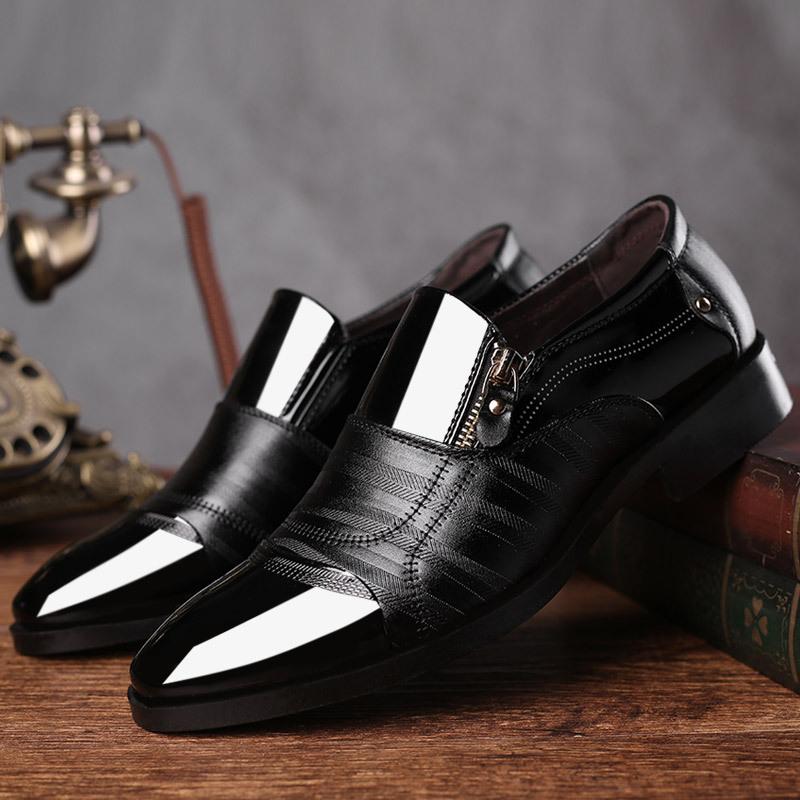 Stylish zipper men's business formal leather shoes