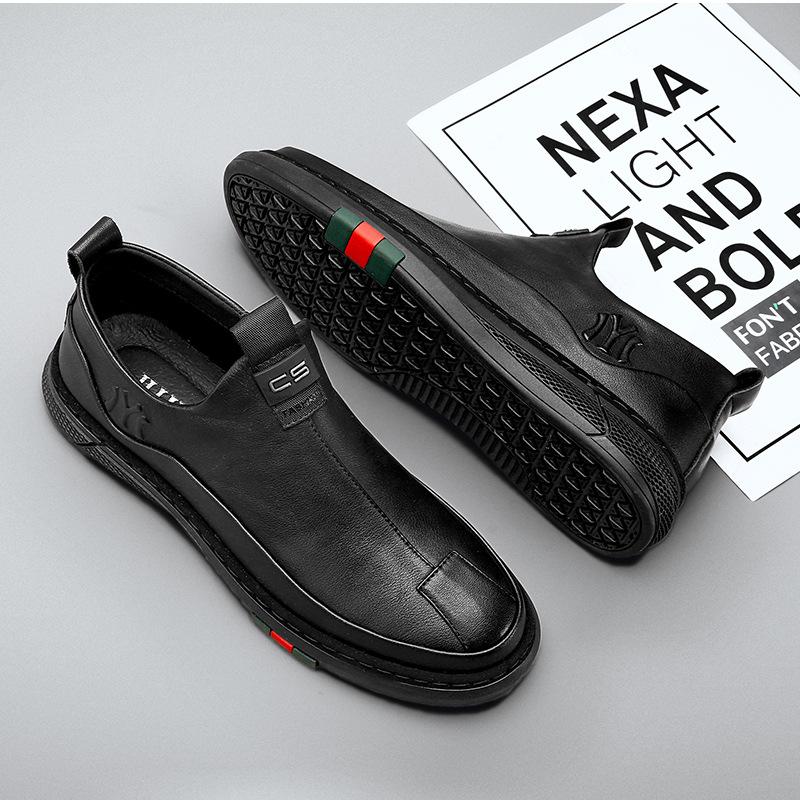 Trendy flat leather waterproof and non-slip slip-on men's shoes