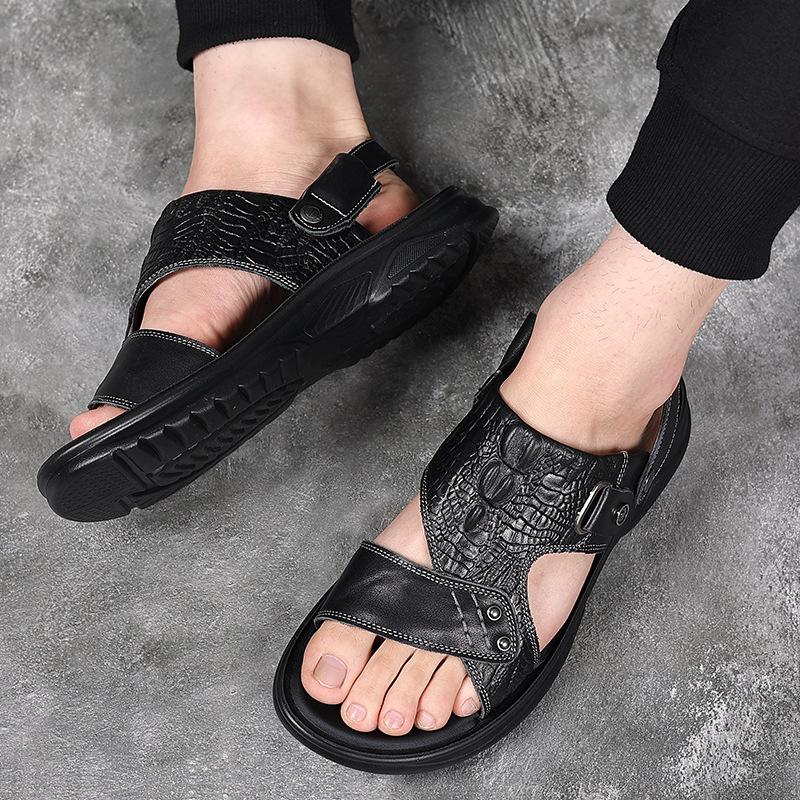 Summer new cowhide crocodile pattern men's casual thick-soled sandals