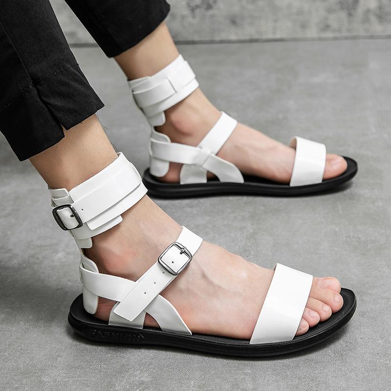 Trendy men's high-top buckle leather sandals