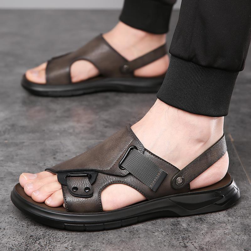 Trendy cowhide deodorant breathable men's beach wear casual sandals