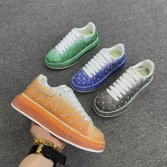 Trendy shiny colorful diamond thick-soled sneakers