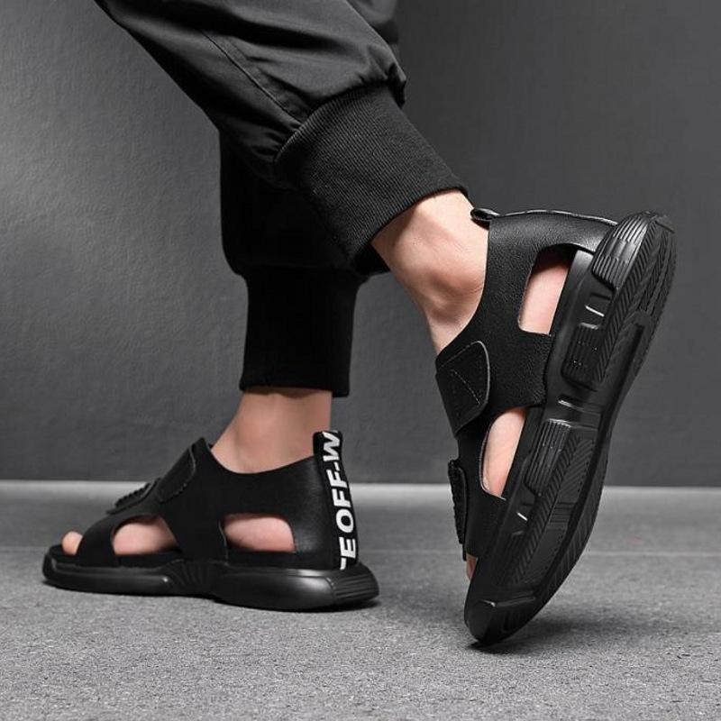 Men's summer breathable casual platform non-slip velcro leather sandals