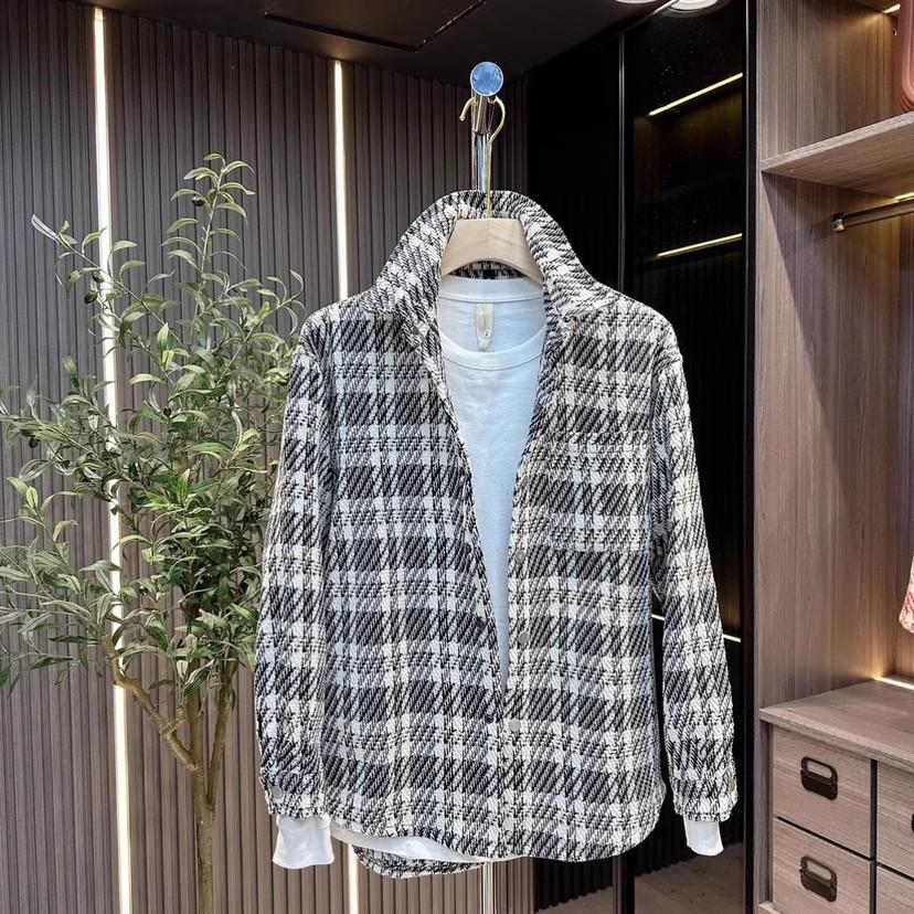 Trendy knitted plaid shirt jacket